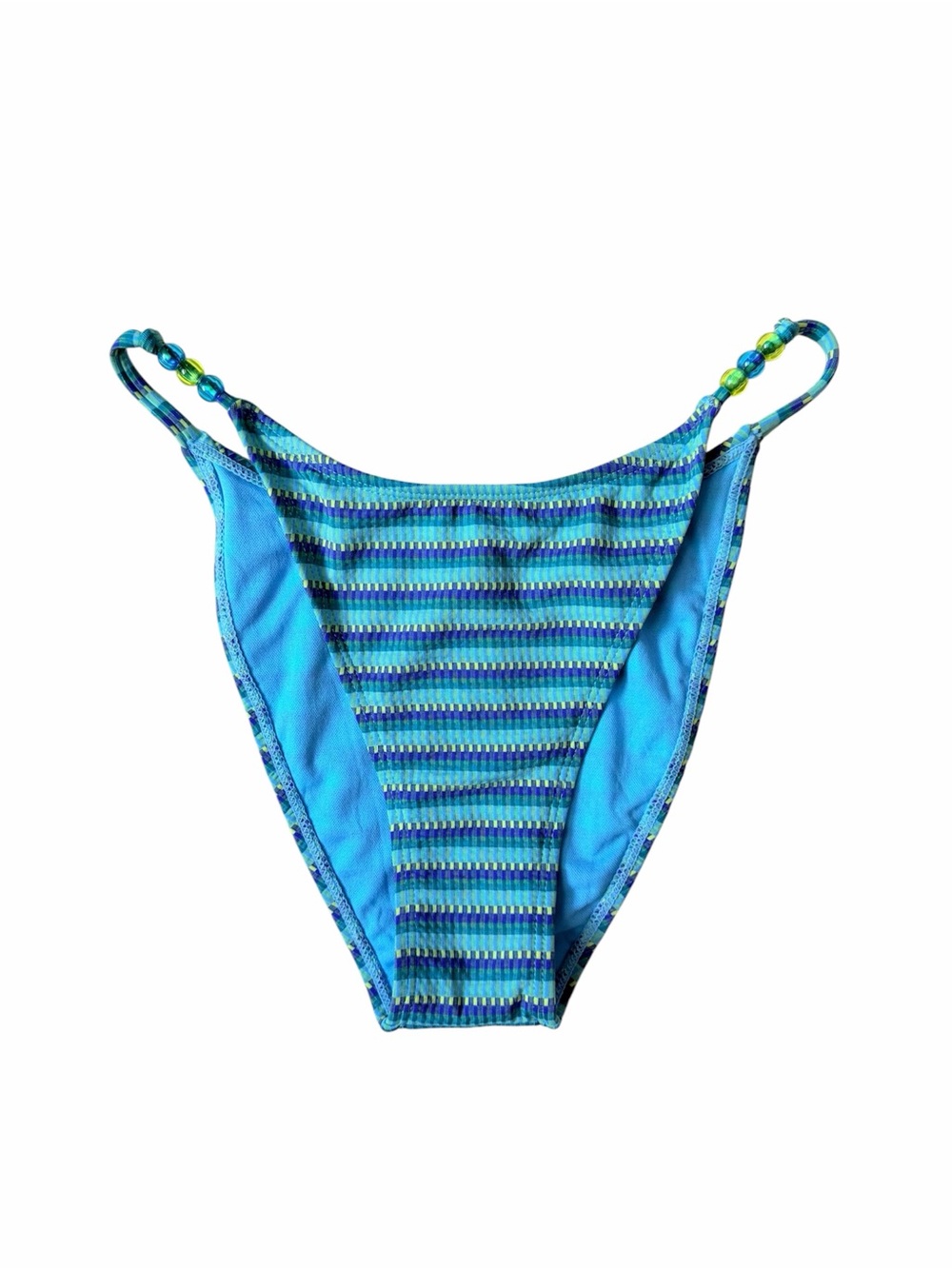 Wild Fable Blue Green Striped Extra High Leg Cheeky Bikini Bottoms Size M NWT